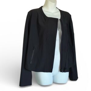 ATHLETA Black Jacket, Edgy & Sleek, offset zipper detail, lightweight. L